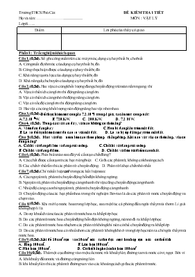 Đề kiểm tra 1 tiết môn  Vật lý 8 trường THCS Phú Cát